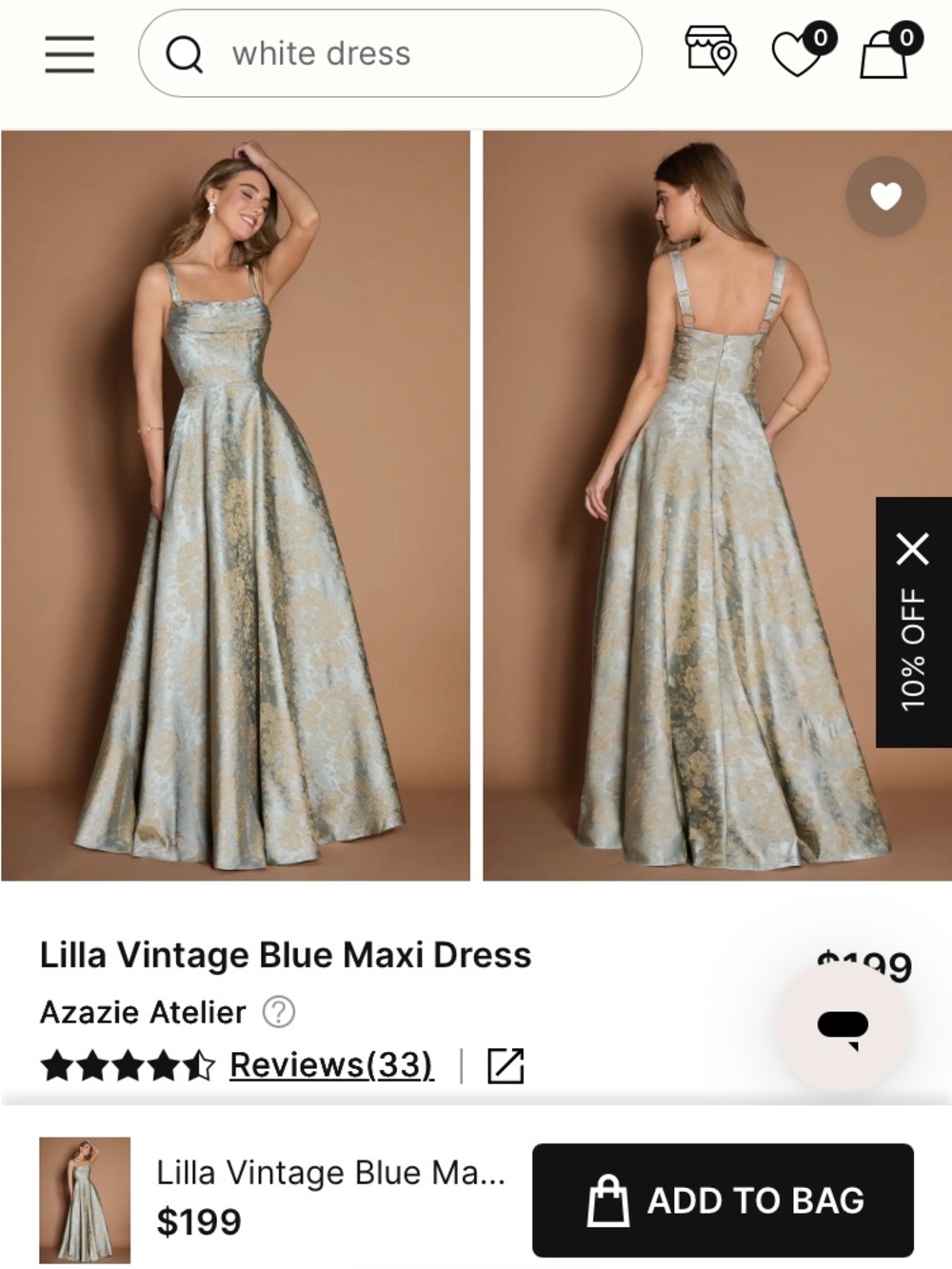 Azazie Atelier Vintage Blue and Gold Brocade Maxi Dress
Never Worn w/Tags